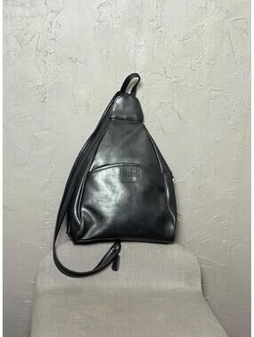 1990's Black Faux Leather Mini Backpack by Crazy Horse Crossbody Convertible Bag
